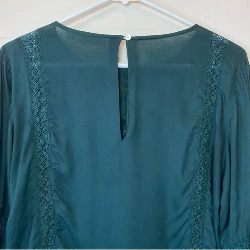 Roller Rabbit Embroidered 3/4 Sleeve Viscose Blouse in Emerald Green Sz XS