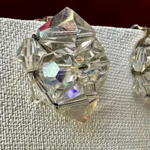 Vintage Aurora Borealis cluster crystal Clip on earrings