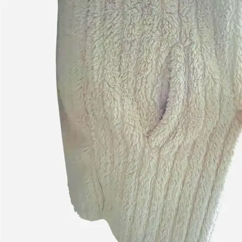 NWOT Source Unknown Open Front Tan Plush Ribbed Hooded Teddy Cardigan Pockets Size L