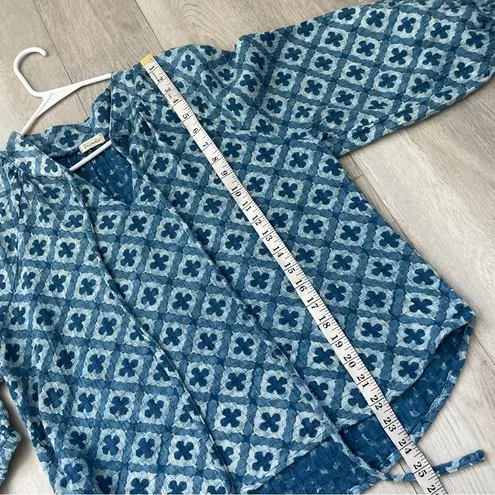 Bohemian Folk Blouse geometric tile peasant womens Blue (medium) casual office