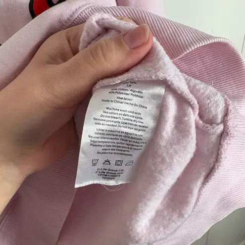 Peanuts Snoopy Woodstock Pink Textured Embroidered Plus Size Crewneck Sweatshirt