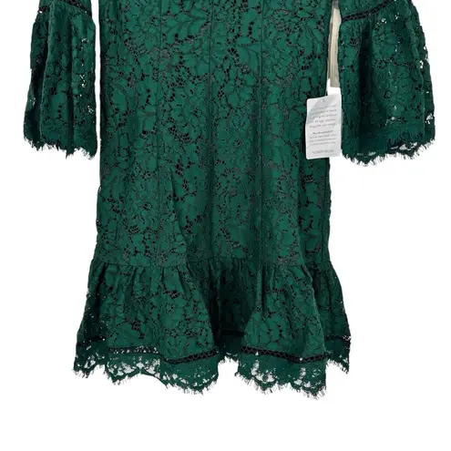 Eliza J Hunter Green Lace Bell Sleeve Short Dress size 2 V Neck NWT