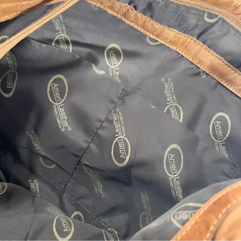 AmeriLeather Tutu Studded Leather Patchwork Shoulder Hobo Bag Brown