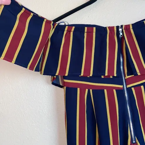 Lulumari Off-Shoulder Sleeveless Striped Jumpsuit Jumper Size M Navy Red Gold