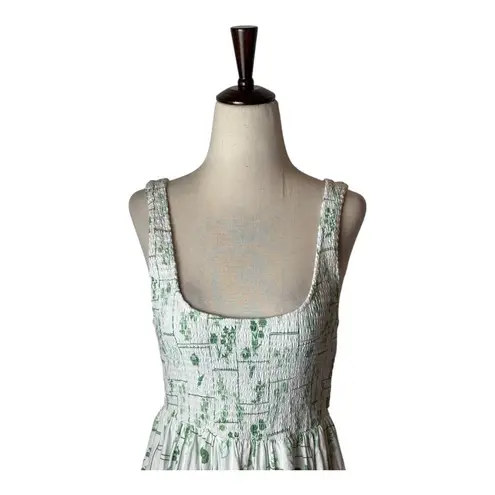 Asos Design Dress Women 6 White Green Floral Shirred Tiered Sundress Maxi Boho