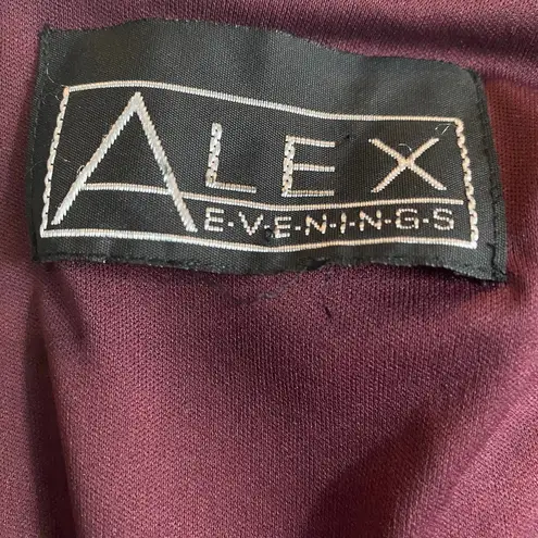 Alex Evenings Pleated Surplice Dress V Neck Sheer Sleeves Purple Maxi Womens 8