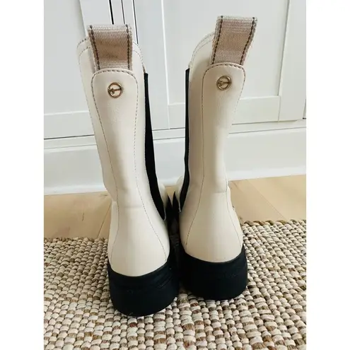 Tamaris Womens Midi Boot Cream Black Lug Sole Size EU41 Leather Chelsea boot