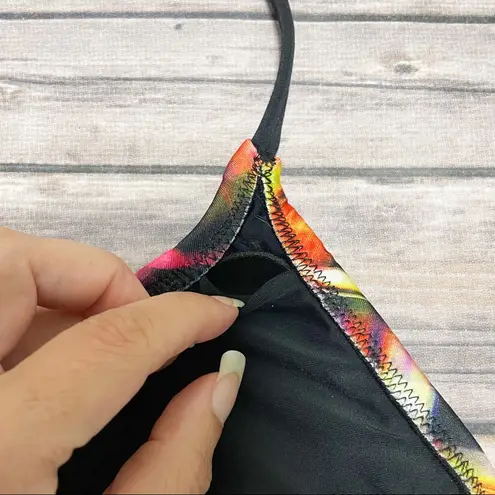 Ola Vida Blurred Geometric Plaid Sliding Triangle Halter Bikini Top NWT Small Black - Image 7