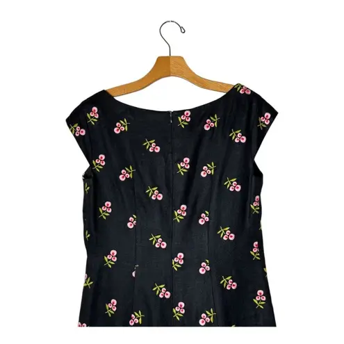 Carlisle Dress Women 8 Black Linen Embroidered Floral Sheath Whimsigoth Dainty