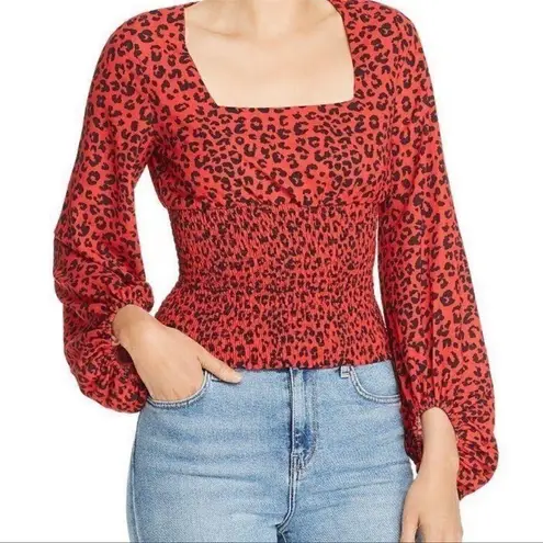 Charlie Holiday Red Leopard Square Neck Blouse top