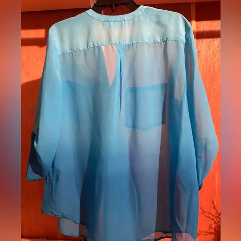 kim rogers  turquoise ombré sheer blouse. Large