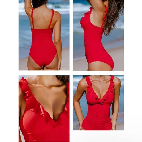 Cupshe NWT  Sz S Ruffle V-Neck Adjustable Straps Tummy Control One Piece Swimsuit thumbnail 3