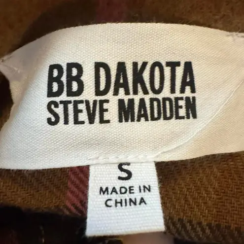 NWT BB Dakota Steve Madden Women’s Plaid Fleece Shacket Jacket Small Brown Pink