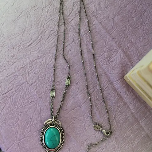 American Eagle AEO Turquoise Stone Necklace Pendant Deco Chain