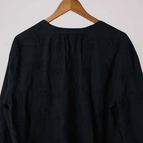 Calypso St. Barth Black Cotton Embroidered Button Front Blouse Medium Top