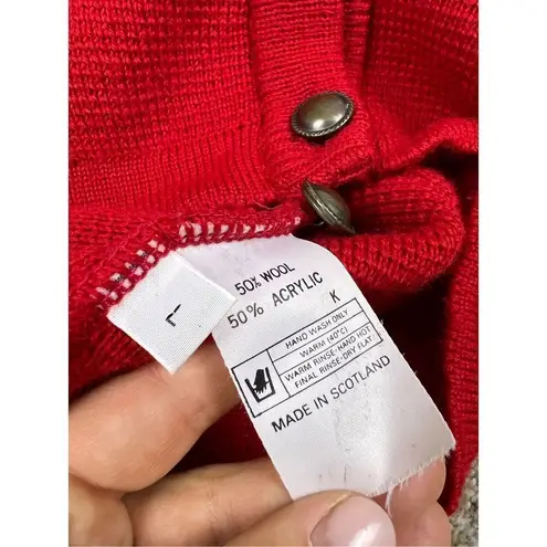 STRATHSPEY Womens Cardigan button up red pockets made in Scotland size L Size L