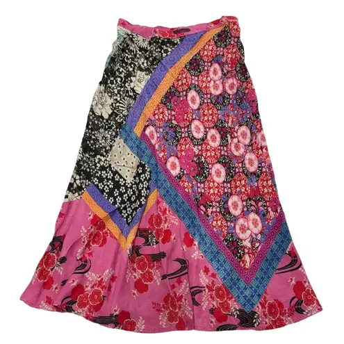 Pinko Skirt Womens 2 Pink Bibidi Gonna Pink Printed Crepe Patchwork Floral