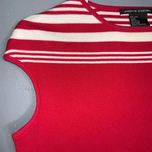 Pierre Cardin Vintage Red-White Stripe Sleeveless Round Neck Sweater Knit Top L