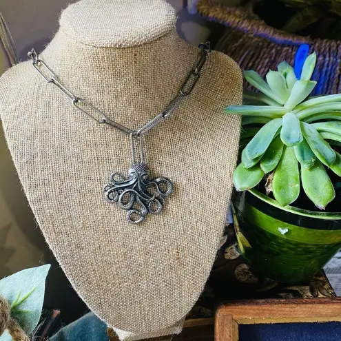Handmade Octopus Paper Link Pewter Link Chain Necklace