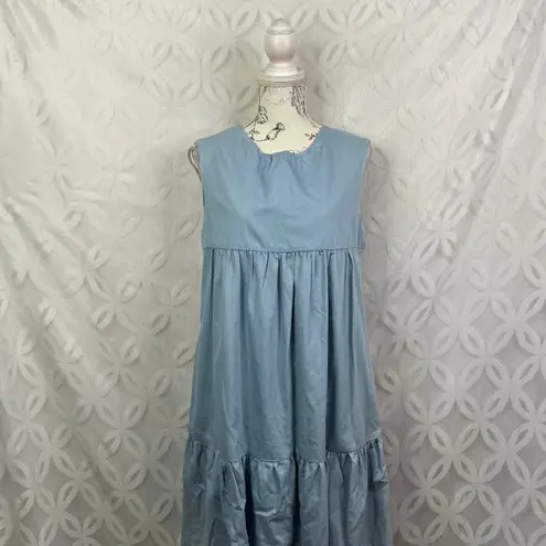 Harper  Denim Chambray Tiered Sleeveless Babydoll Dress Jumper‎ Size M NWT