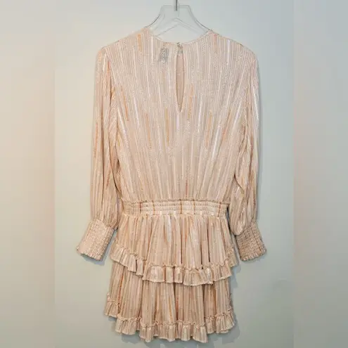 MISA Los Angeles Katia Metallic Rose Gold Stripe Mini Dress Size XS