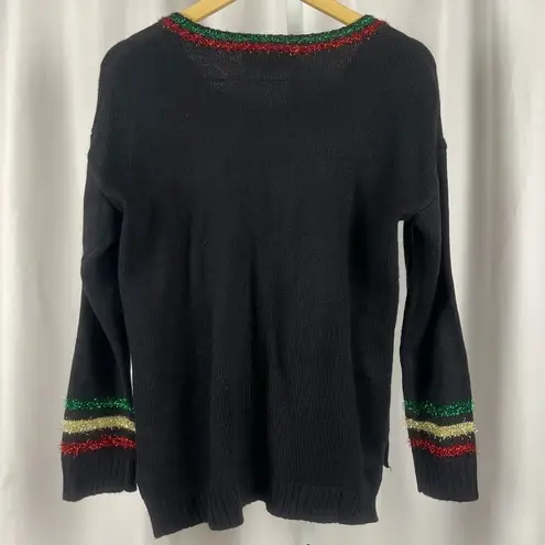 33 Degrees Size Medium Funny Santa Ugly Christmas Sweater Embroidered Sequin Black