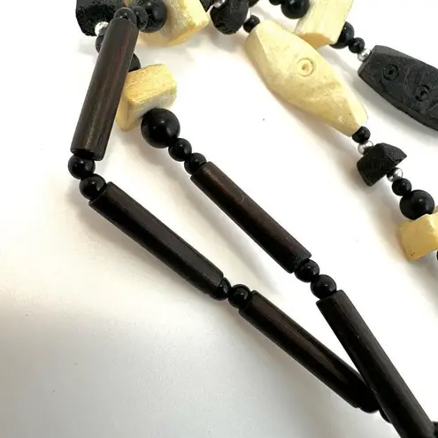 Black and tan long beaded necklace