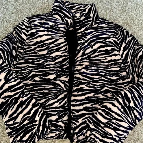 H&M  Tan and Black Zebra Cropped Puffer Jacket