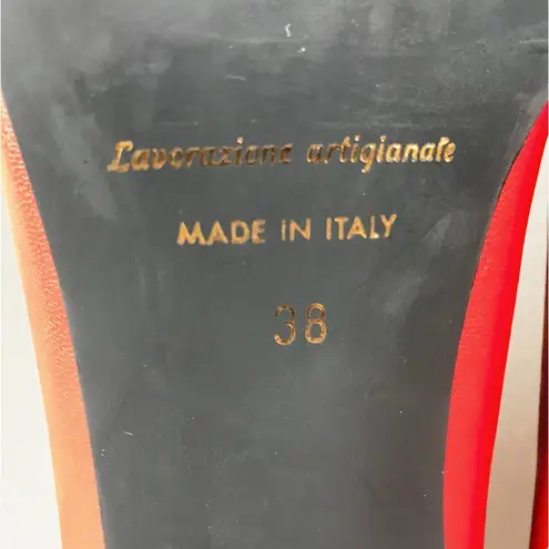 NILA & NILA Leather Stilettos Flared Heel Pumps Sz 38 Red Elegant Made In Italy