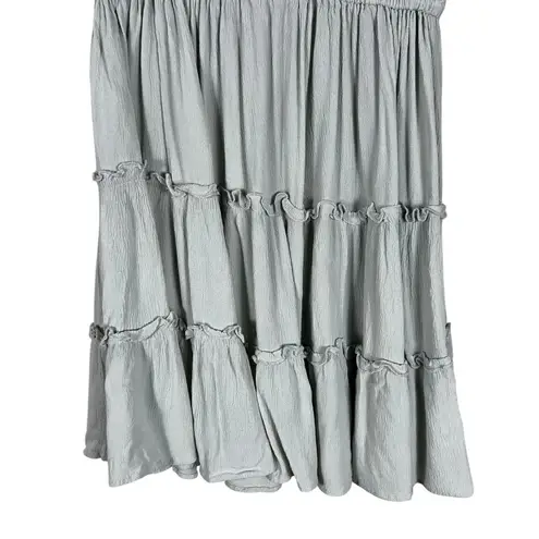 Justify Mini Dress Womens S Pale Blue Tiered Crochet V-Neck Sleeveless Prairie