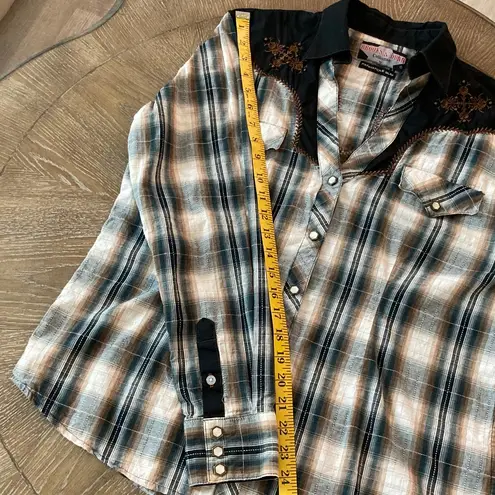 Brooks & Dunn Collection by Panhandle Slim Large Plaid Western Shirt Pearl Snap Black