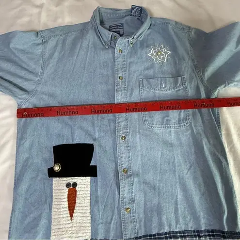 Allsport Denim Jean Shirt Size Large Longsleeve Women Snowman Applique Granny Blue