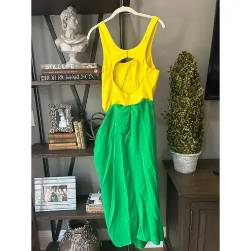 Rosie Assoulin Sarong Cut Out Midi Dress Green Yellow Womens Size 8