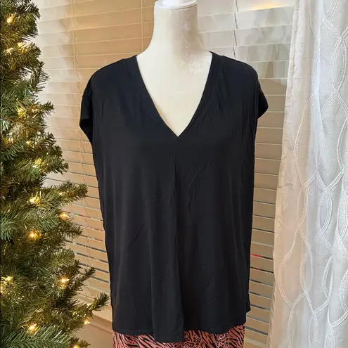 Soma Cool Nights Pajama Set Black V-Neck Top & Animal Print WideLeg Pants Size L