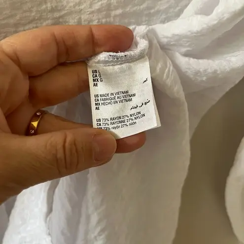 INC Sz L White Button Up Tunic Semi Sheer Cover Up Long Sleeves Dress Shirt Size L