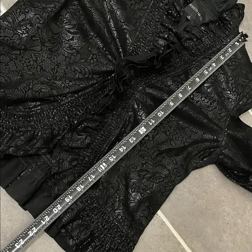 Lafayette 148 New York Black Metallic Ruffle Embellished Leather Jacket size 10