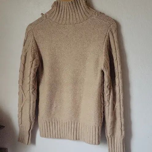 Cupcakes & Cashmere Tan Cable Knit Turtleneck Sweater Size S