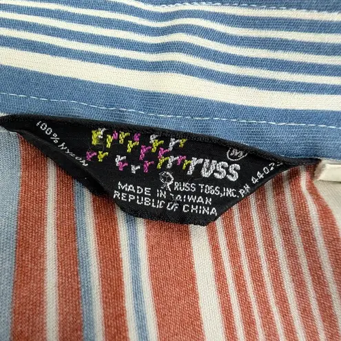 1970's ladies' Russ Vertical Stripe "Disco Shirt" Medium Blue
