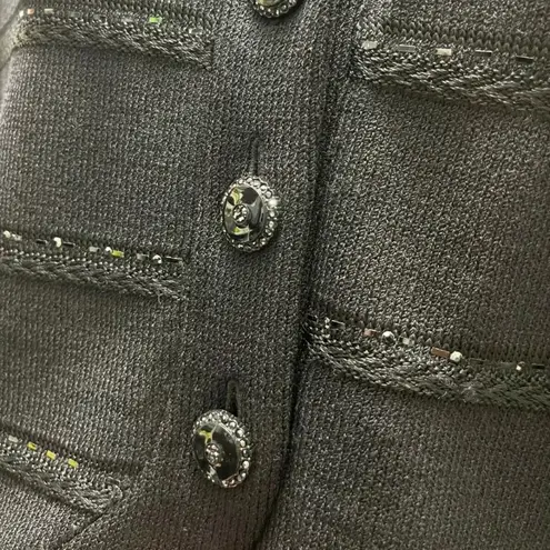 St. John Evening by Marie Gray Black Button Down Cardigan w/Sequins & Embroidery