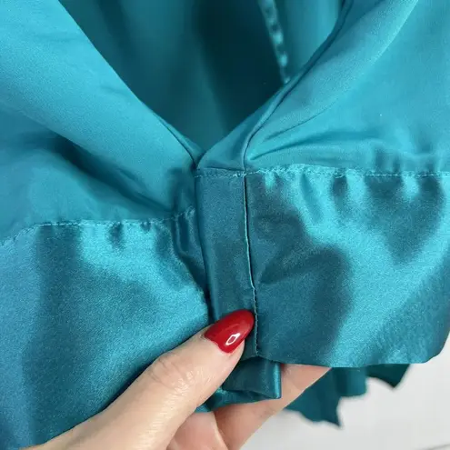 Victoria's Secret Vtg  Size M Satin Sleep Shirt Teal Short Tuxedo Double Breasted