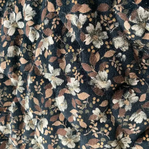 Vintage 70s Cottagecore Quilted Band Collar Jacket Brown Velveteen Floral S