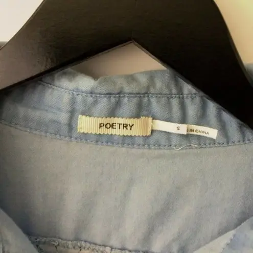 Poetry Rolled Sleeve Button Up Shirt Crochet Back Roll Top Womens Blue Large L