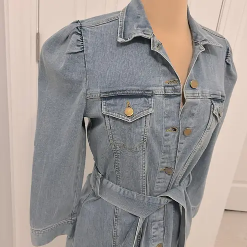 Elan Denim Belted Puff Sleeve Dress