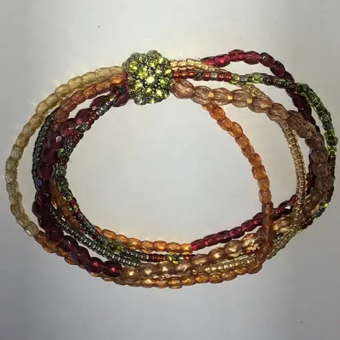 Multicolor Boho Seed Bead Beaded Stretchy Bracelet Red