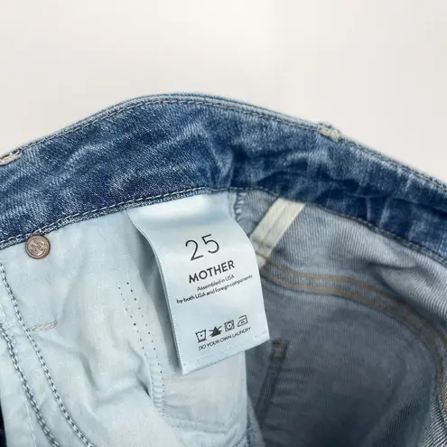 Mother High Waist Double Looker Ankle Fray Fruit Carts Evil Eye Size 25 Blue