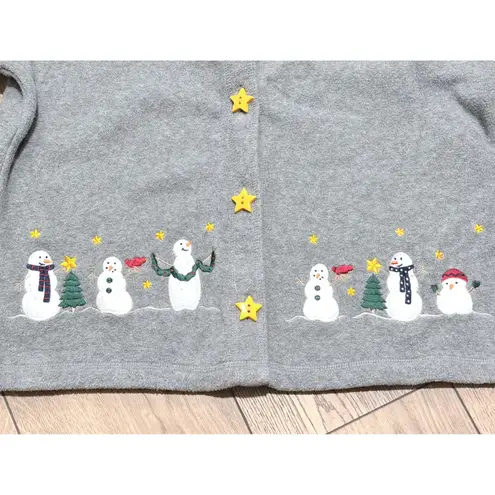 C&B Sport Croft & Barrow Gray Snowman Embroidered Fleece Cardigan Womens S Small