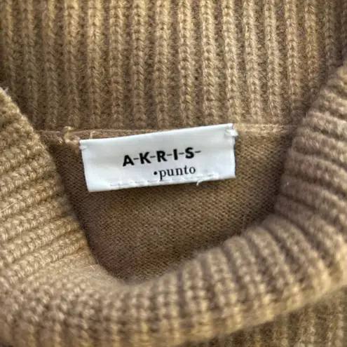 Akris Punto Size 8 Tan Mock Neck Tunic Sweater Wool Cashmere Blend Capsule