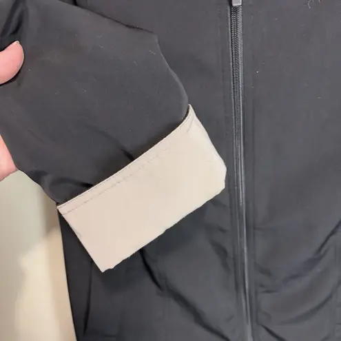 Gallery Women's Hooded Two Tone Raincoat Sz Small Removable Lining Black Beige