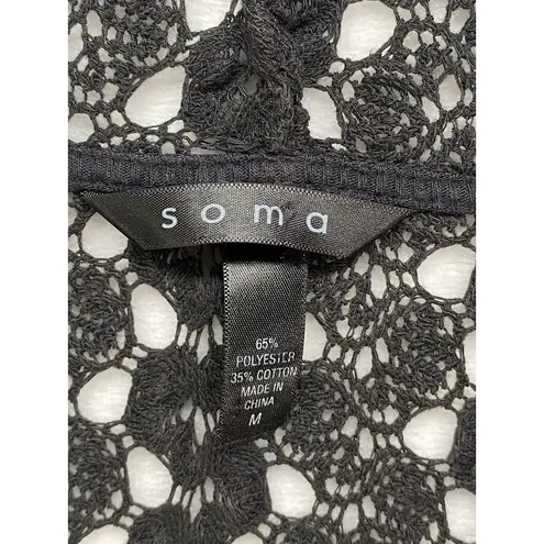 Soma Swimsuit Coverup Hoody Sheer Knit Lace 3/4 Sleeves Size Medium Black
