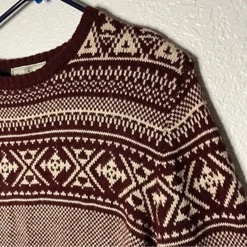 Next Womens Size L Wool Blend Fair Isle Red Cream Knit Sweater Dress Long Sleeve